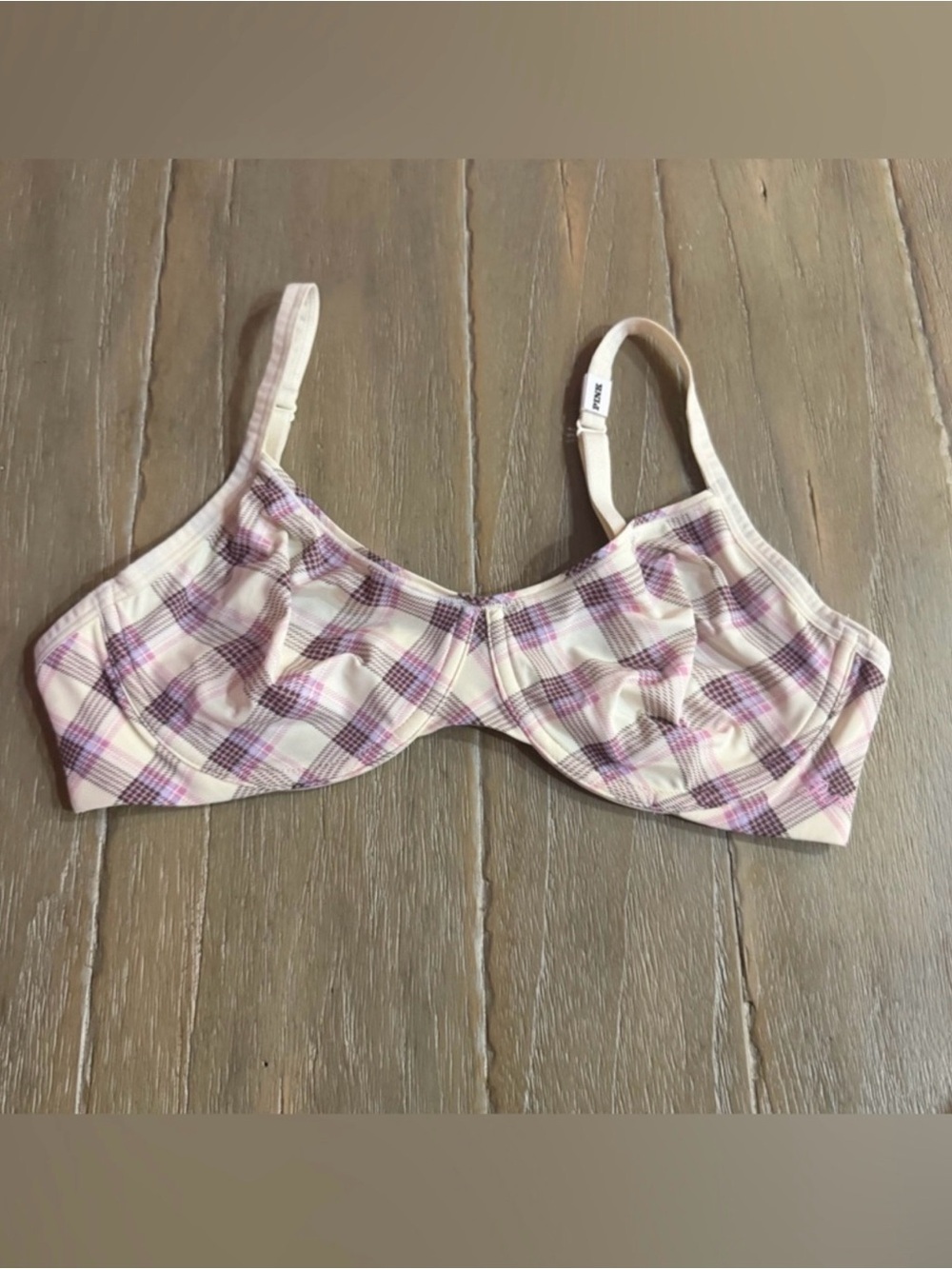 PINK Victoria's Secret Plaid
Underwire Bra in Pink and Cream